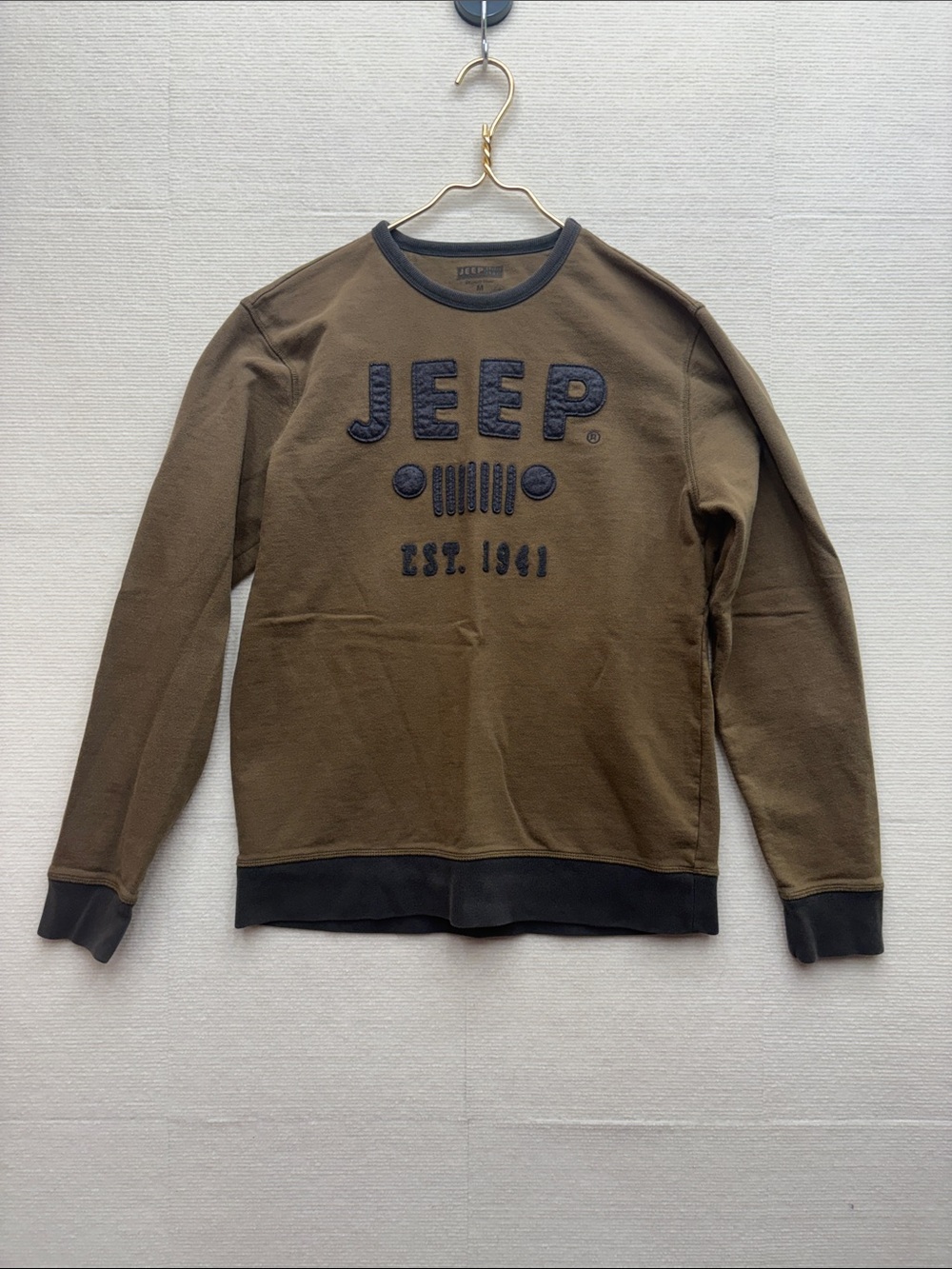 Jeep Olive Crewneck Sweatshirt with Dark Contrast Trim lucky brand medium